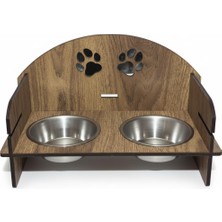 Vera Concept Store Ahşap Kedi Köpek Mama Kabı | Çift Hazneli Yükseltilmiş Stand | Kaymaz Tasarım | Paslanmaz Çelik Mama ve Su Kabı