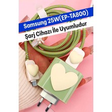 Vera Concept Store Samsung 25W (EP-TA800) ile Uyumlu Şarj Adaptörü Koruma Kılıfı, Kablo Koruyucu 5'li Set, Yeşil Kalp EP-TA800