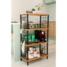 Vera Concept Store 4 Katlı Metal Telli Raf Ünitesi Çevir Kur Sistemli Kahve Köşesi ve Mutfak Düzenleyici Raf Açık Dolap Atlantik Çam