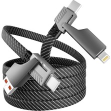 Vera Concept Store 4-In-1 Çok Fonksiyonlu USB Şarj Kablosu, Apple Carplay ve Android Auto Uyumlu, Örgülü Kablo, Hızlı Şarj 1 Metre
