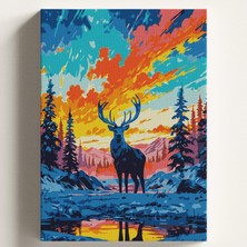 Vera Concept Store Sayılarla Boyama Tuval Hobi Seti, Renkli Geyik Temalı Fırça ve Boya Dahil Set (Çıtalı) 40X50 Cm, Kendin Yap Sayılarla Tuval Boya Kiti (Kasnaklı)