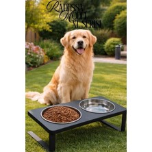 Vera Concept Store Ok-Ay Store Radessa Xl Yüksek Standlı Çift Hazneli Mama ve Su Kabı, Büyük ve Orta Boy Köpek ve Kedi Su Kabı Paslanmaz Çelik Siyah