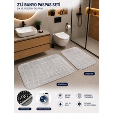 Vera Concept Store 2'li Banyo Paspas Seti Kaymaz Tabanlı Makinede Yıkanabilir 60X100 cm + 50X60 cm Gri