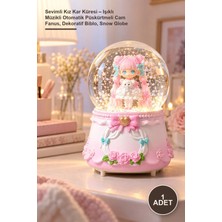 Yenilig 1 Adet Sevimli Kız Kar Küresi – Işıklı Müzikli Otomatik Püskürtmeli Cam Fanus, Dekoratif Biblo, Snow Globe