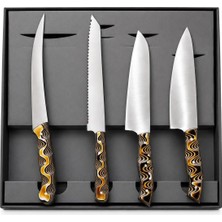 Vera Concept Store 4116 Alman Çelik 4 Parça Mutfak Bıçak Seti – Santoku, Guyuto, Nusret Şef Bıçağı, Tırtıklı Ekmek Bıçağı, Verzalit Sap, Kutulu Profesyonel Şef Seti