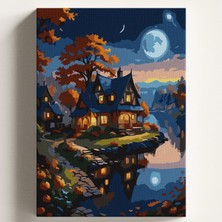 Vera Concept Store Sayılarla Boyama Tuval Hobi Seti Ay Işığı Göl Temalı Fırça ve Boya Dahil Set (Çıtalı) 40X50 cm Kendin Yap Sayılarla Tuval Boya Kiti (Kasnaklı)