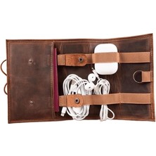 Vera Concept Store Hakiki Deri Kablo Düzenleyici ve Organizer - Seyahat Kablosu Düzenleyici (Koyu Kahverengi)