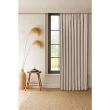 Vera Concept Store Fabric Design Capri Açık Taş Ekstrafor Büzgülü Keten Dokulu Yüksek Kaliteli Tek Kanat Fon Perde 100 x 260