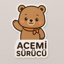 Vera Concept Store Acemi Sürücü Sevimli Kahverengi Ayı Sticker, Dekoratif Araba Çıkartması, Beyaz Çerçeveli, Vinil Malzeme