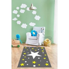 Vera Concept Store Theclouds Yıldız Desenli Dijital Baskılı Kaymaz Taban Leke Tutmaz Yıldızlı Çocuk ve Bebek Odası Halısı, 40 x 40