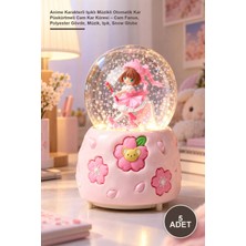 Yenilig 5 Adet Anime Karakterli Işıklı Müzikli Otomatik Kar Püskürtmeli Cam Kar Küresi – Cam Fanus, Polyester Gövde, Müzik, Işık, Snow Globe