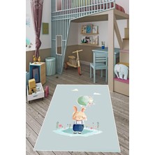 Vera Concept Store Pelangi Sevimli Tavşan Dünya Çiçek Desenli Dijital Baskılı Kaymaz Taban Çocuk ve Bebek Odası Halısı, Gri-Lacivert 100 x 150