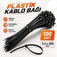 Vera Concept Store (100 Adet) Plastik Kablo Bağı 3.6X205 mm Siyah Dayanıklı Cırt Kelepçe Düzenleme ve Sabitleme Seti
