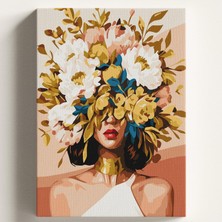 Vera Concept Store Sayılarla Boyama Tuval Hobi Seti Gold Çiçek Kadın Temalı Fırça ve Boya Dahil Set (Çıtalı) 40X50 cm Kendin Yap Sayılarla Tuval Boya Kiti (Kasnaklı)