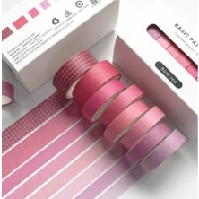Washi Desenli Kağıt Bant Seti 8'li Mix Ölçü x 4 mt -PEMBE-698