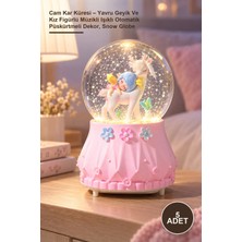 Yenilig 5 Adet Cam Kar Küresi – Yavru Geyik ve Kız Figürlü Müzikli Işıklı Otomatik Püskürtmeli Dekor, Snow Globe