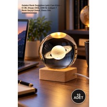 Yenilig 10 Adet Galaksi Renk Değiştiren Işıklı Cam Küre – 6 Cm, Ahşap Altlık, USB Ile Çalışan 7 Renk Geçişli Dekor, Glass Orb