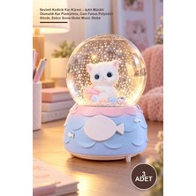 Yenilig 3 Adet Sevimli Kedicik Kar Küresi – Işıklı Müzikli Otomatik Kar Püskürtme, Cam Fanus Polyester Gövde, Dekor Snow Globe Music Globe
