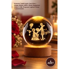 Yenilig 4 Adet Evlenme Teklifi Işıklı Cam Küre – Ahşap Altlıklı Usb'li Renk Değiştiren Dekor 6 Cm, Proposal Lighted Globe