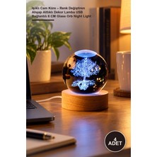 Yenilig 4 Adet Işıklı Cam Küre – Renk Değiştiren Ahşap Altlıklı Dekor Lamba USB Bağlantılı 6 cm Glass Orb Night Light