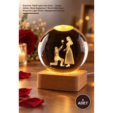 Yenilig 1 Adet Evlenme Teklifi Işıklı Cam Küre – Ahşap Altlıklı, Renk Değiştiren 7 Renk USB Dekor, Proposal Light Globe, Engagement Display
