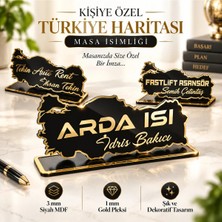 Kişiye Özel Masa Isimliği ve – Türkiye Haritalı Gold Pleksi Ofis Masa Isimliği