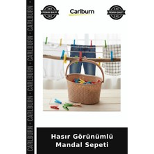 Carlburn Özel Üretim Pratik Düzenleyici Plastik Balkon Banyo Çamaşır Dekoratif Hasır Görünümlü Mandal Sepeti