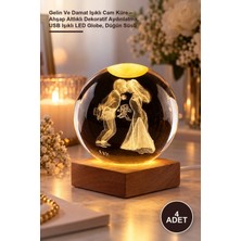 Yenilig 4 Adet Gelin ve Damat Işıklı Cam Küre – Ahşap Altlıklı Dekoratif Aydınlatma, USB Işıklı LED Globe, Düğün Süsü
