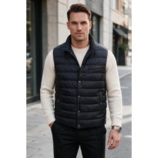 RizzUP Erkek Slim Fit Su ve Rüzgar Geçirmez Lacivert Şişme Yelek – Dik Yaka Çıtçıtlı 2701708