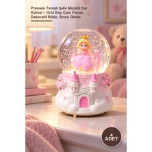 Yenilig 4 Adet Prenses Temalı Işıklı Müzikli Kar Küresi – Orta Boy Cam Fanus, Dekoratif Biblo, Snow Globe