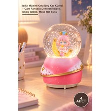 Yenilig 4 Adet Işıklı Müzikli Orta Boy Kar Küresi – Cam Fanuslu Dekoratif Biblo, Snow Globe, Masa Raf Süsü