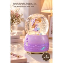 Yenilig 4 Adet Romantik Büyük Boy Kar Küresi – Çift Işıklı Otomatik Püskürtmeli Müzikli Cam Fanus Masaüstü Dekor Snow Globe
