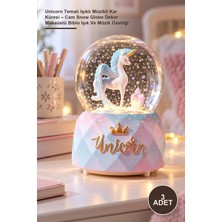 Yenilig 3 Adet Unicorn Temalı Işıklı Müzikli Kar Küresi – Cam Snow Globe Dekor Masaüstü Biblo Işık ve Müzik Özelliği