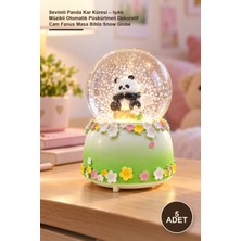 Yenilig 5 Adet Sevimli Panda Kar Küresi – Işıklı Müzikli Otomatik Püskürtmeli Dekoratif Cam Fanus Masa Biblo Snow Globe