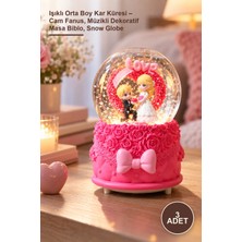 Yenilig 3 Adet Işıklı Orta Boy Kar Küresi – Cam Fanus, Müzikli Dekoratif Masa Biblo, Snow Globe