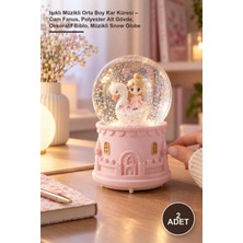 Yenilig 2 Adet Işıklı Müzikli Orta Boy Kar Küresi – Cam Fanus, Polyester Alt Gövde, Dekoratif Biblo, Müzikli Snow Globe