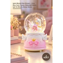 Yenilig 2 Adet Işıklı Müzikli Kar Küresi – Orta Boy Cam Fanus, Dekoratif Biblo, Işık ve Müzik, Snow Globe