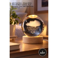 Yenilig 1 Adet Işıklı Cam Küre – Ahşap Altlıklı Dekoratif Masa Lambası, Renk Değiştiren Küre, USB Light Globe