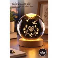 Yenilig 4 Adet Işıklı Cam Küre – Ahşap Altlıklı Dekoratif Masa Lambası, Renk Değiştiren Led, Usb'li Light Globe