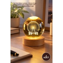 Yenilig 4 Adet Cam Küre Dekor Lambası – Dönme Dolap Renk Değiştiren Işıklı Ahşap Altlıklı USB Masa Dekoru 6 cm Globe Mood Light