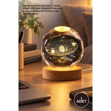 Yenilig 1 Adet Gezegenler Işıklı Cam Küre – Ahşap Altlıklı USB Renk Değiştiren Dekoratif Masa Lambası 8 cm Ambient Light