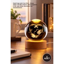 Yenilig 5 Adet Kalpli Kuğu Işıklı Cam Küre – Ahşap Altlıklı LED Masa Dekoru, Renk Değiştiren 6 Cm, Light Globe, Decorative Orb