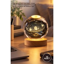 Yenilig 10 Adet Gezegenler Işıklı Cam Küre – Ahşap Altlıklı USB Renk Değiştiren Dekoratif Masa Lambası 8 cm Ambient Light