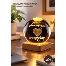 Yenilig 5 Adet Cam Küre Dekor Lambası – 8 cm Ahşap Altlıklı USB Işıklı, 7 Renk Değiştiren Masa Raf Vitrin Color Changing Sphere