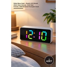Yenilig 1 Adet Dijital Masa Saati – Renkli LED Ekranlı Alarm Saat, Snooze, 12/24 Saat Formatı, USB Beslemeli Kompakt Clock