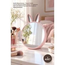 Yenilig 1 Adet Ayaklı Makyaj Aynası – Tavşan Kulaklı Yuvarlak Masaüstü Model Plastik Cam Malzeme Tek Taraflı Bölmeli Taşınabilir Makeup Mirror