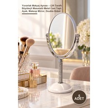 Yenilig 5 Adet Yuvarlak Makyaj Aynası – Çift Taraflı Büyüteçli Masaüstü Metal Cam Taşlı Ayak, Makeup Mirror, Double-Sided
