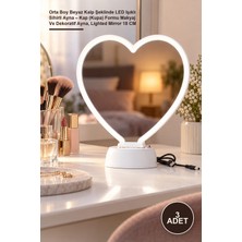 Yenilig 3 Adet Orta Boy Beyaz Kalp Şeklinde LED Işıklı Sihirli Ayna – Kap (Kupa) Formu Makyaj ve Dekoratif Ayna, Lighted Mirror 18 cm