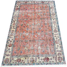 Kilim Antik El Dokuma Ince Çiçekli Yün Halı 1989 - Vintage - Turuncu