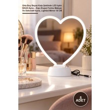 Yenilig 5 Adet Orta Boy Beyaz Kalp Şeklinde LED Işıklı Sihirli Ayna – Kap (Kupa) Formu Makyaj ve Dekoratif Ayna, Lighted Mirror 18 cm
